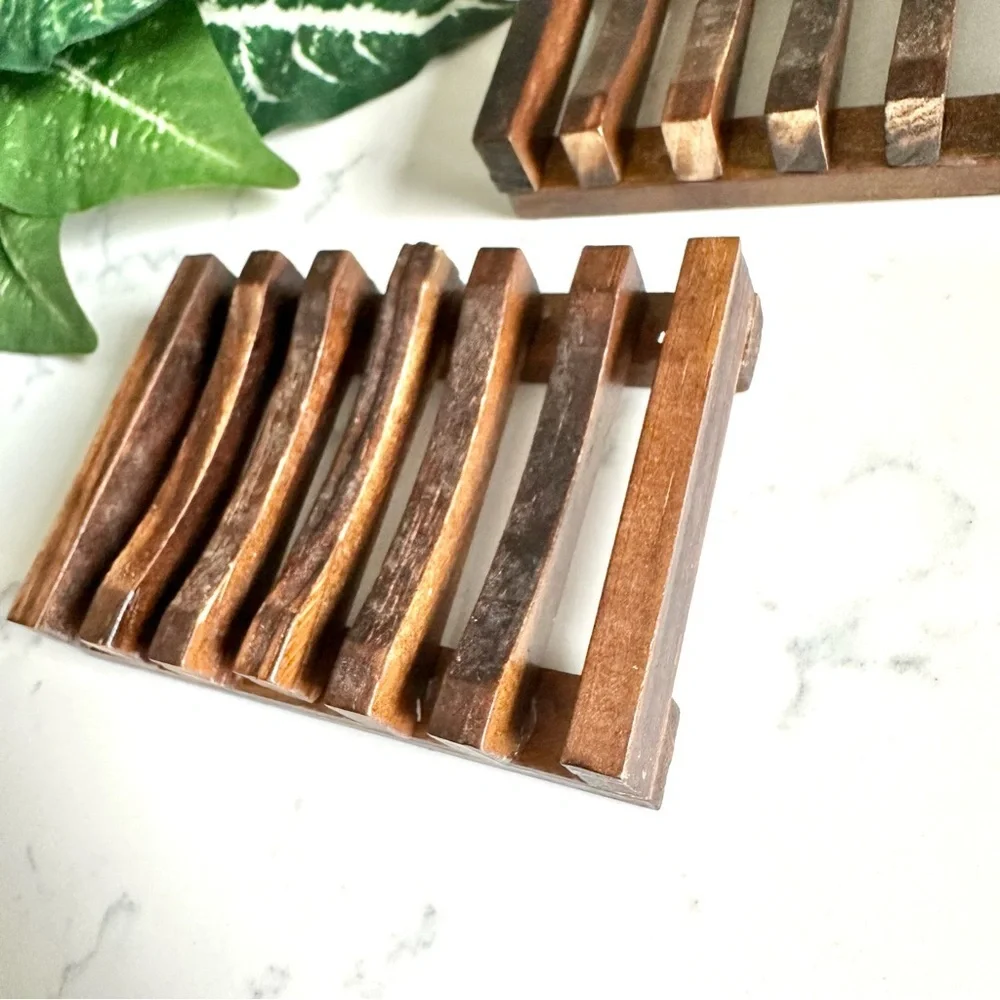 Set of 2 Wooden Bar Soap Dish Shower Holder Self Draining Design Bamboo Eco Love
